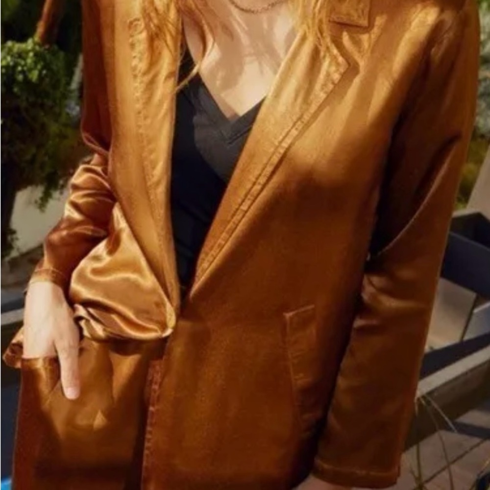 Nation gold satin blazer. Size small. 2 side pockets. One front button.
